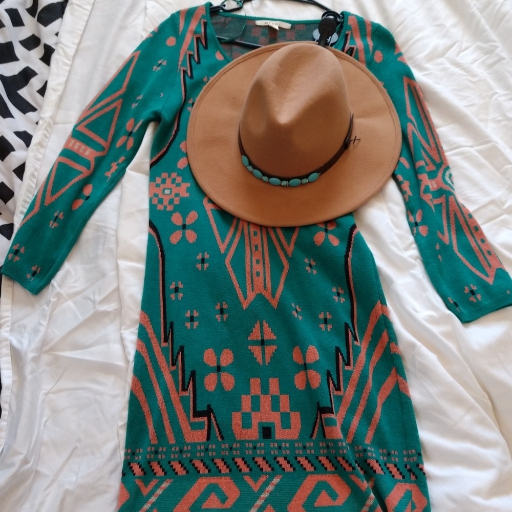 Aztec design turquoise dress